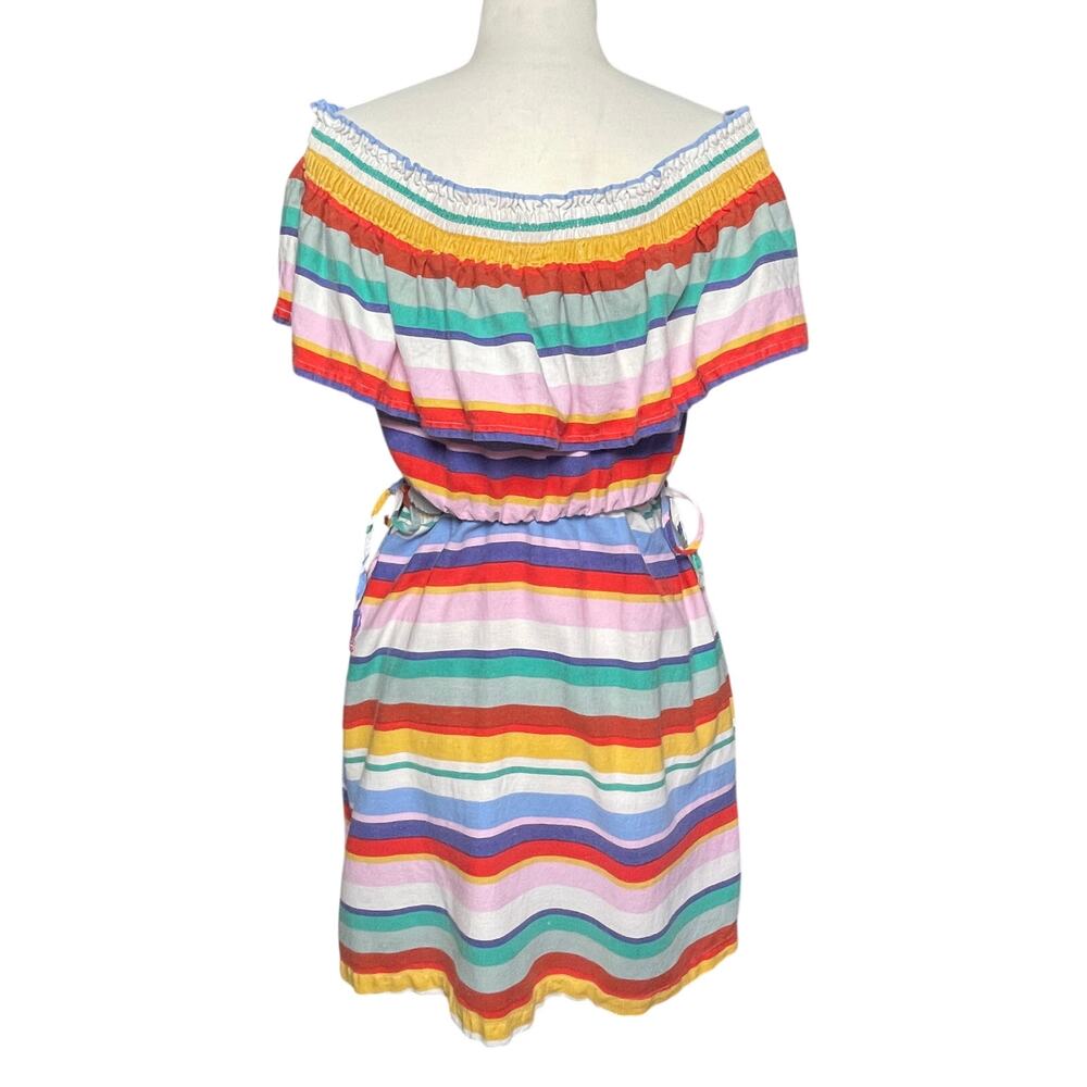 ANTHROPOLOGIE 4OUR DREAMERS Boho Linen Blend Multi Striped Mini Dress - Picture 6 of 6